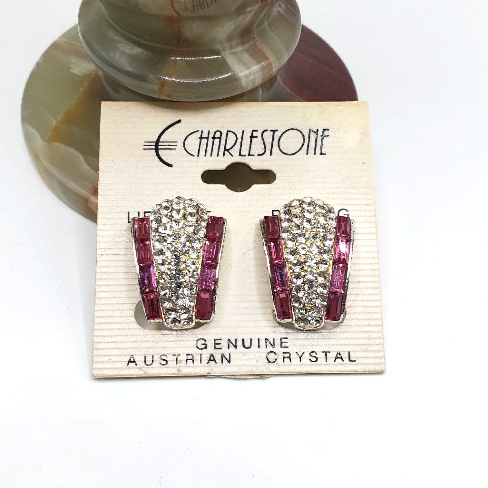 Vintage Charlestone Genuine Austrian Crystal Clip-On Earrings Nwt